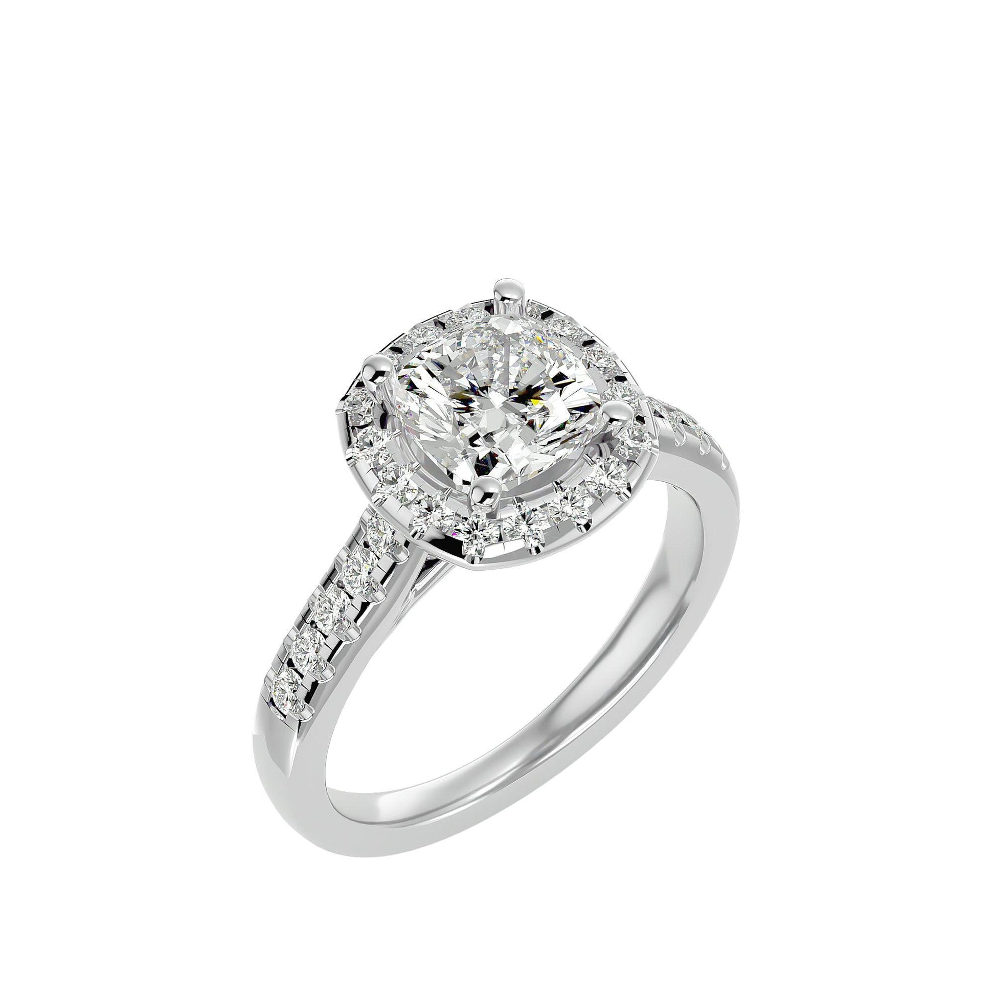 Lab Grown Cushion Cut Diamond Halo Ring In Platinum