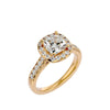 Lab Grown Cushion Cut Diamond Halo Ring In Yellow Gold