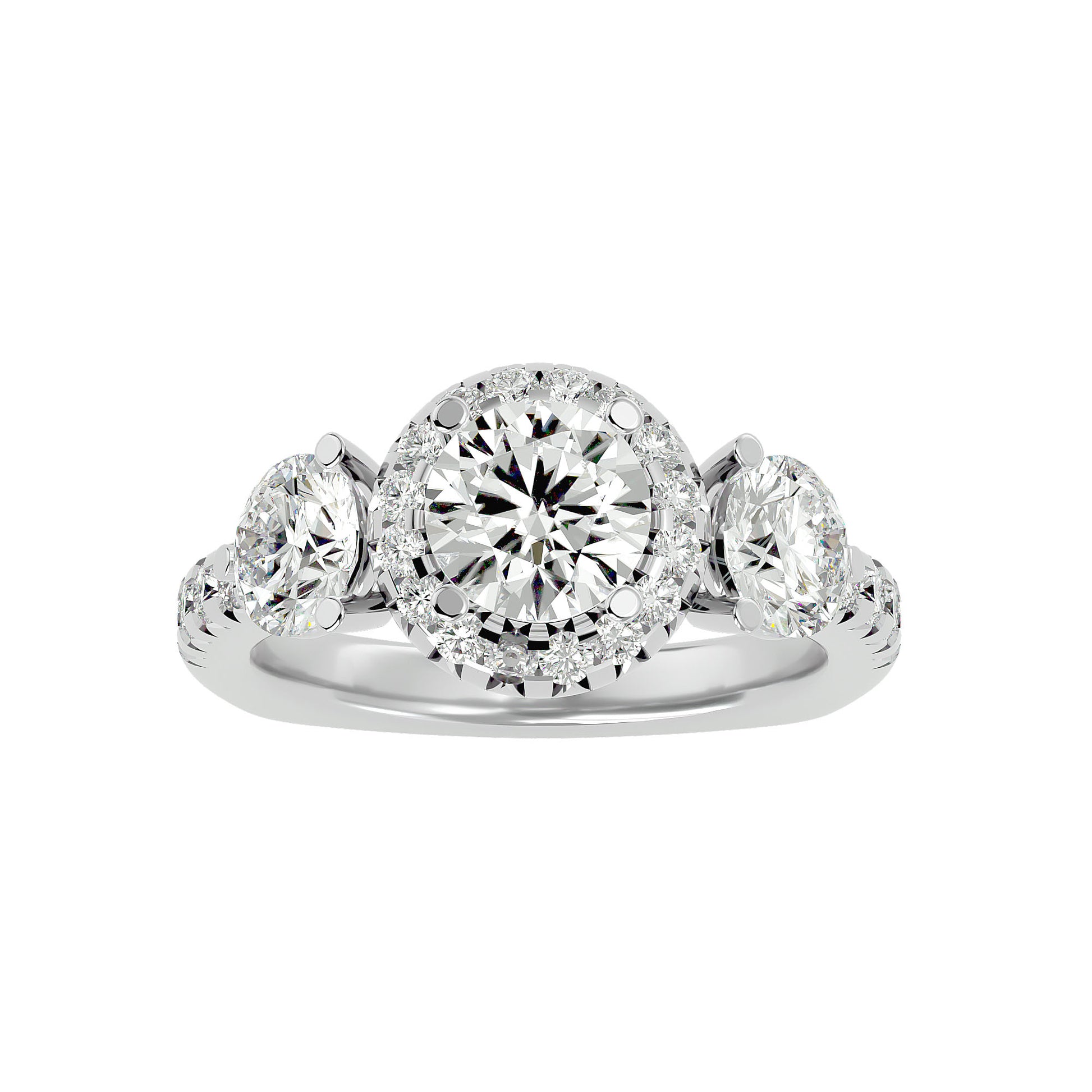 Lab Grown Round Cut Diamond In White Gold Three Stone Ring