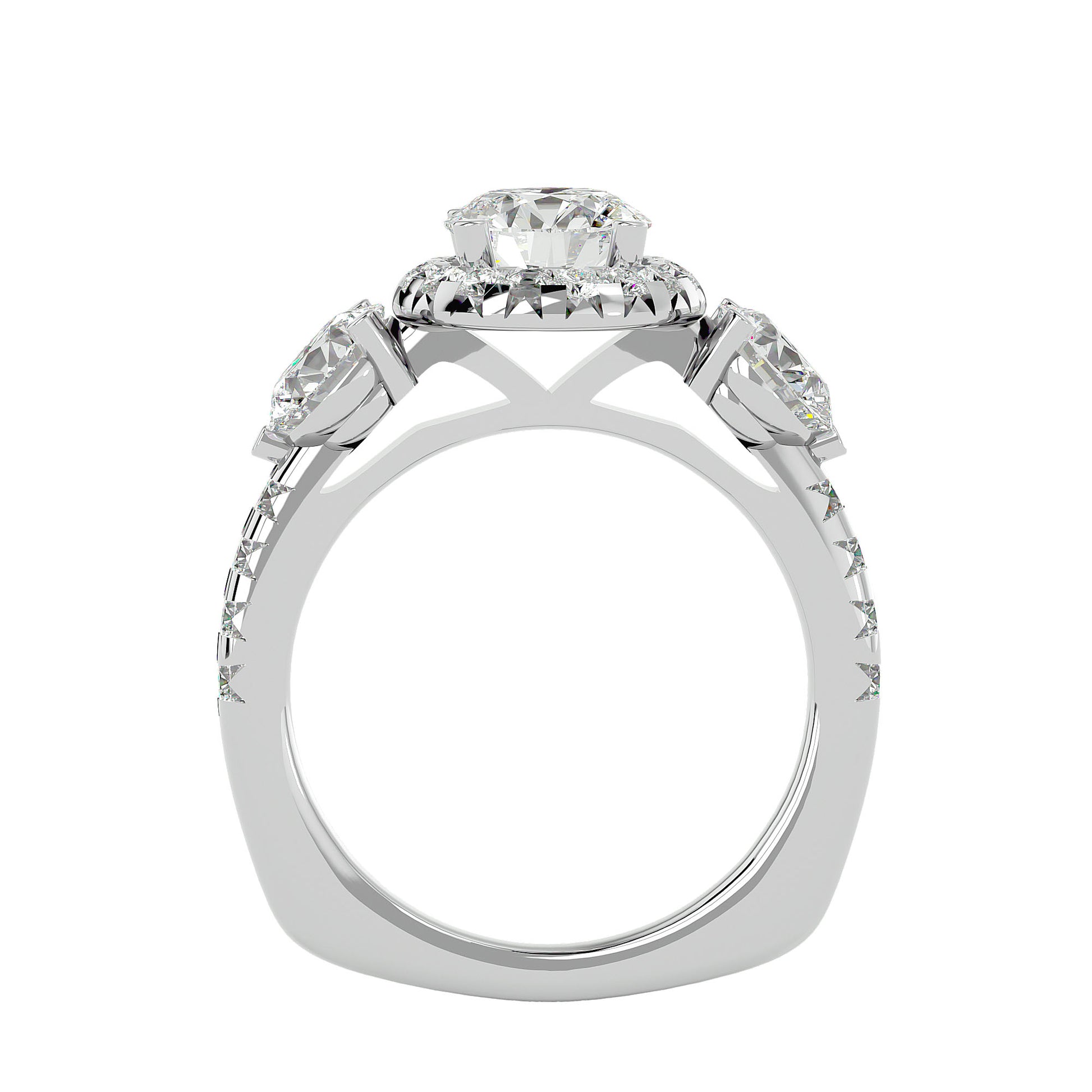 Lab Grown Round Cut Diamond In White Gold Three Stone Ring