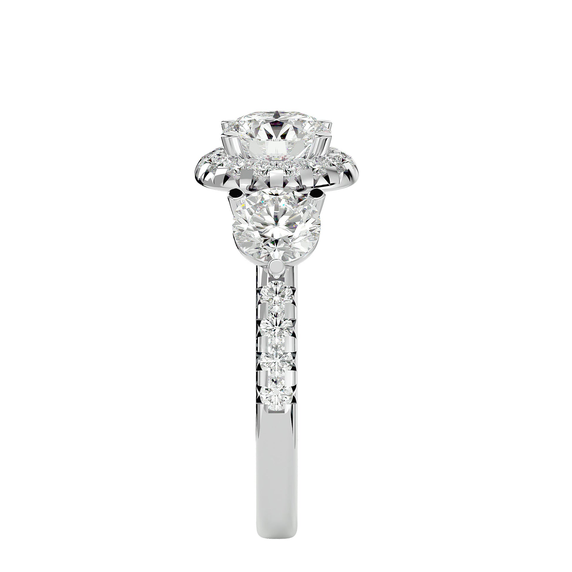 Lab Grown Round Cut Diamond In White Gold Three Stone Ring