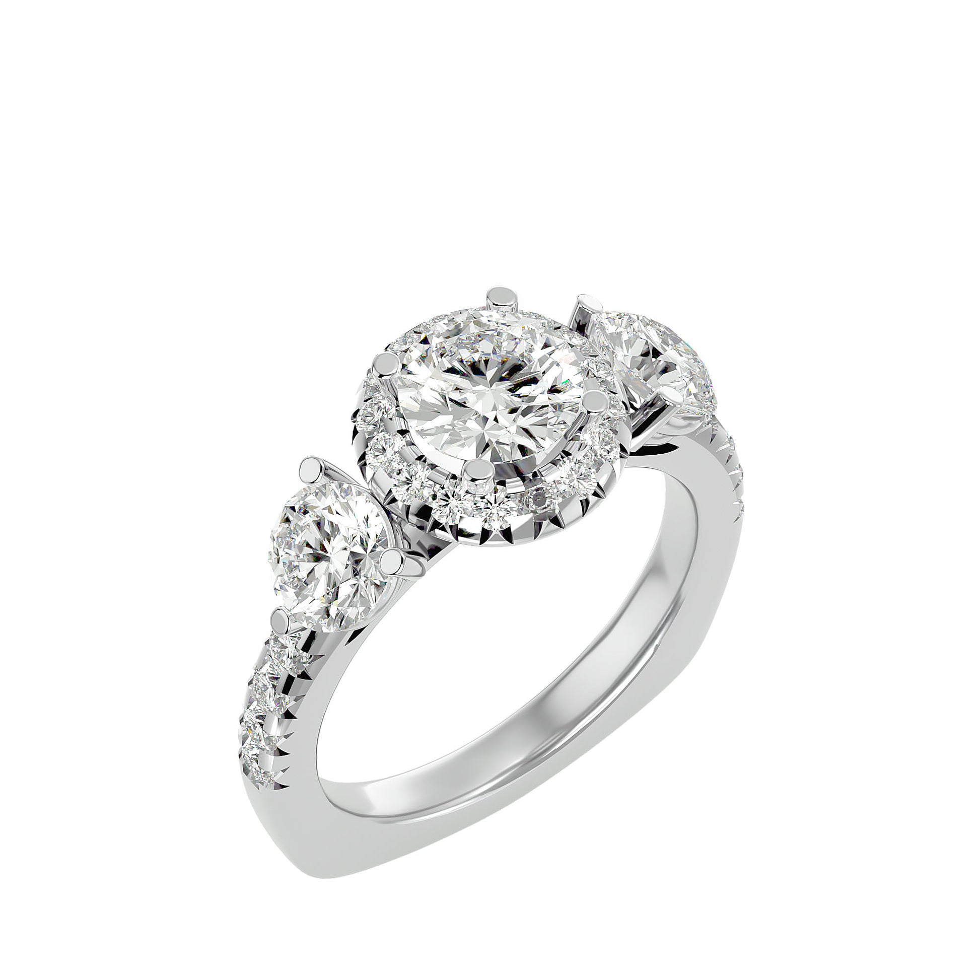 Lab Grown Round Cut Diamond In White Gold Three Stone Ring